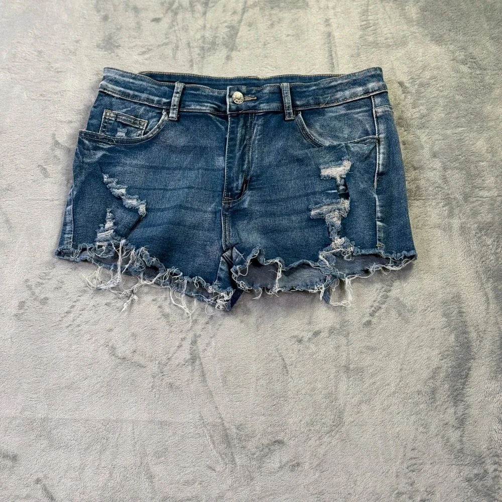 Unbranded Distressed Denim Cut Off Shorts  Blue Womens Size L Fits 29